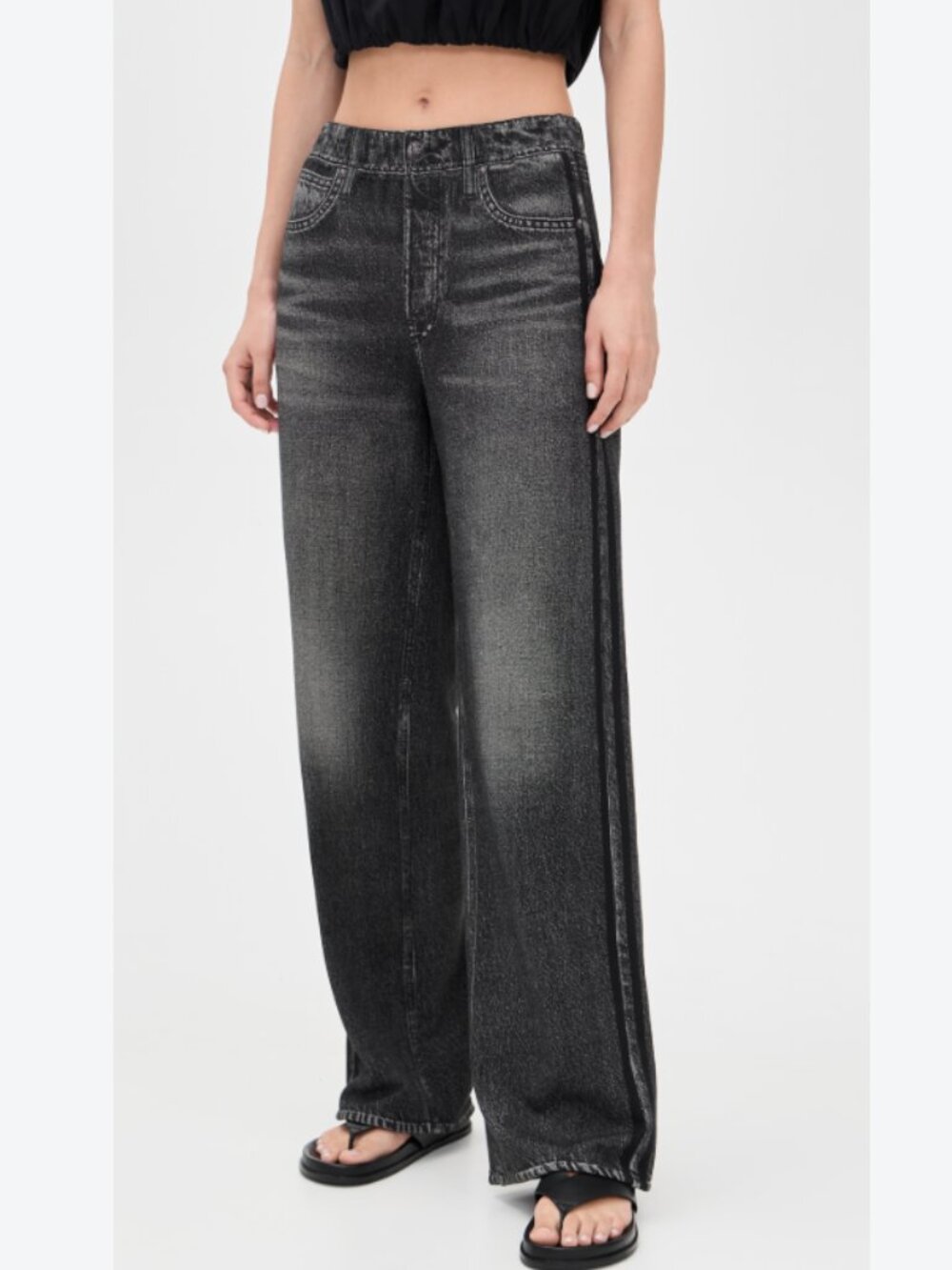 EUC Rag & Bone Miramar Terry Wide-Leg Track Pants Sport Stripe Washed Black XL